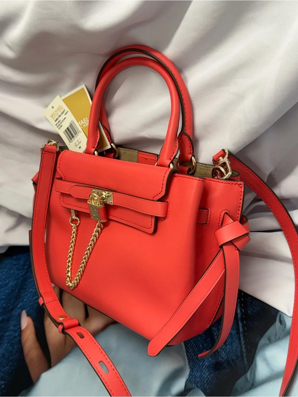 (new+tag) Michael Kors Leather Hamilton Legacy Dahlia Belted Red Pink Satchel